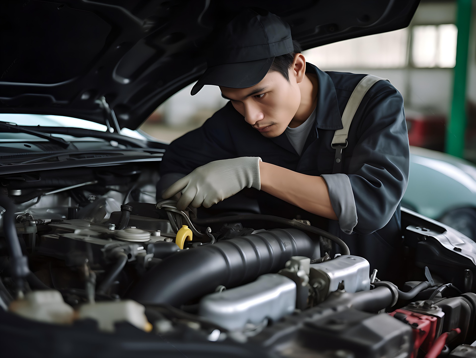 Kfz-Meister Bastian Weissmann in seiner freien Autowerkstatt in Oeversee nahe Flensburg. Spezialist für Fehlerdiagnose und Auto Reparatur.